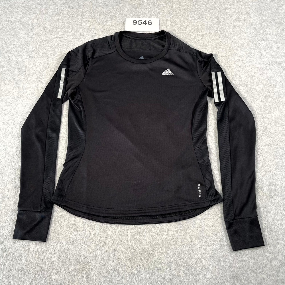 Adidas Aeroready Own The Run Reflective Shirt Womens Small Black Long Sleeve